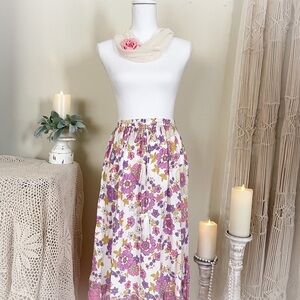 Boho Floral Purple Pink Midi Skirt